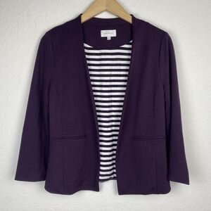 Skies Are Blue Size M Blazer Jacket Purple Ponte Knit Open Front Collarless